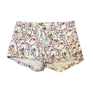 H&M Floral Print White Denim Shorts